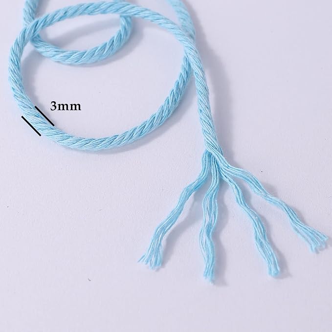Sky Blue Macrame Cord 3mm x 109Yards, Colored Cotton Rope Craft Cord Colorful - Image 3