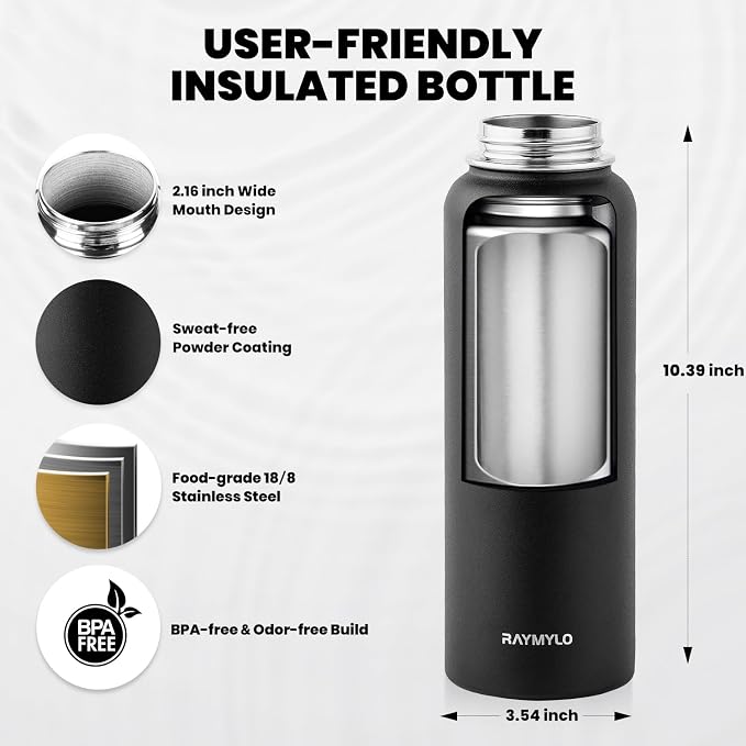 RAYMYLO Insulated Water Bottle 40 oz, Triple Wall Vacuum Stainless Steel - Image 5