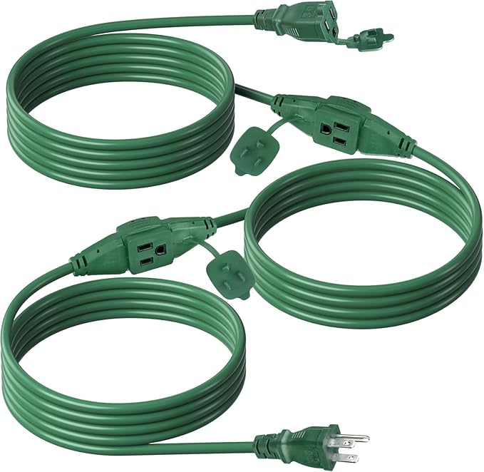 BN-LINK 25 ft Outdoor Extension Cord w/3 Inline Outlets 16/3 Gauge, SJTW Green by BN-LINK