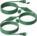 BN-LINK 25 ft Outdoor Extension Cord w/3 Inline Outlets 16/3 Gauge, SJTW Green by BN-LINK