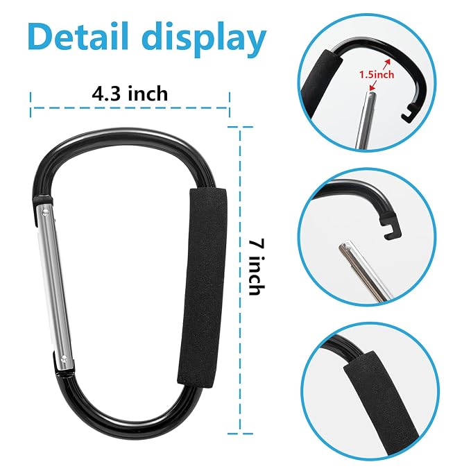 Baby Stroller Hooks for Hanging Diaper Bags, 2 Pack Stroller Hooks for Hanging - Image 3