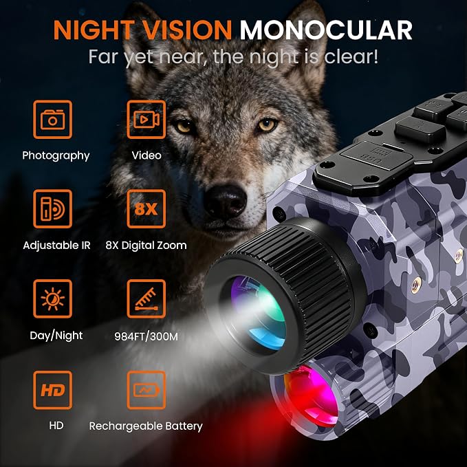 BIBIRE Night Vision Goggles, Head Mounted Night Vision Monocular 8X Digital - Image 2
