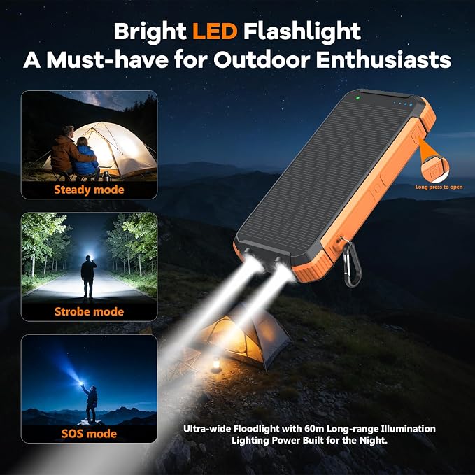 ERRBBIC Solar Charger Power Bank 20000mAh, Portable Wireless Charger, 15W Fast - Image 4