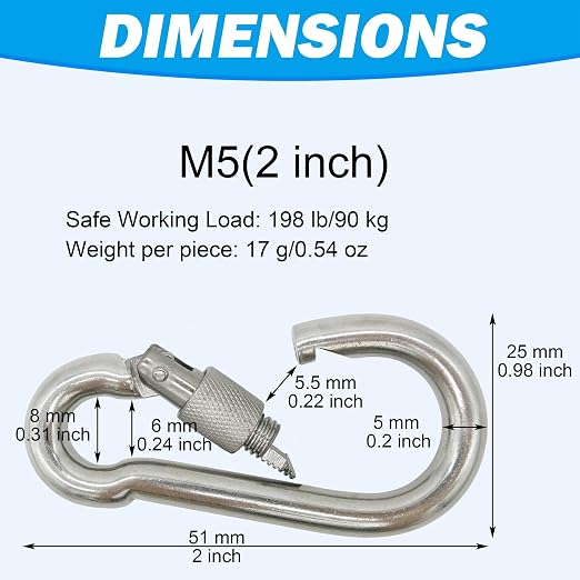 304 Stainless Steel Carabiners -2 inch Heavy Duty, Durable & Rust-Free Clips - Image 3