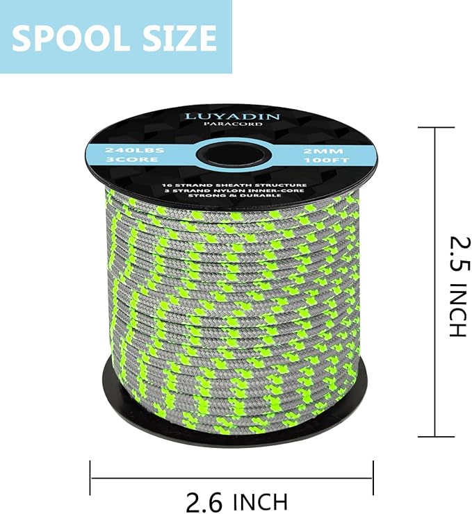 Paracord 240lb - Diameter 2mm Micro Utility Cord -3 Strand Parachute Spool Cord - Image 2