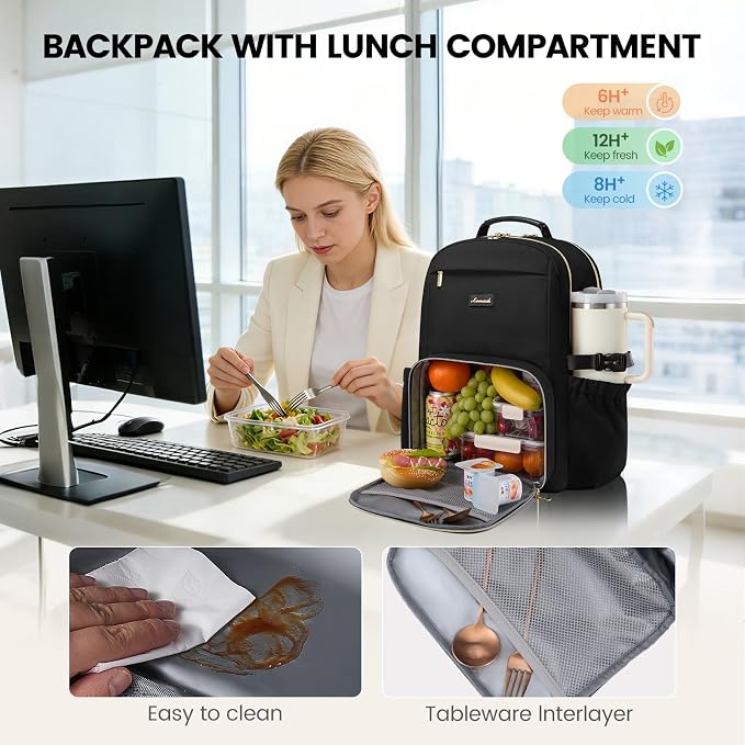 LOVEVOOK Lunch Backpack with Lunch Compartment, 15.6 Inch Laptop Work Travel - Image 2