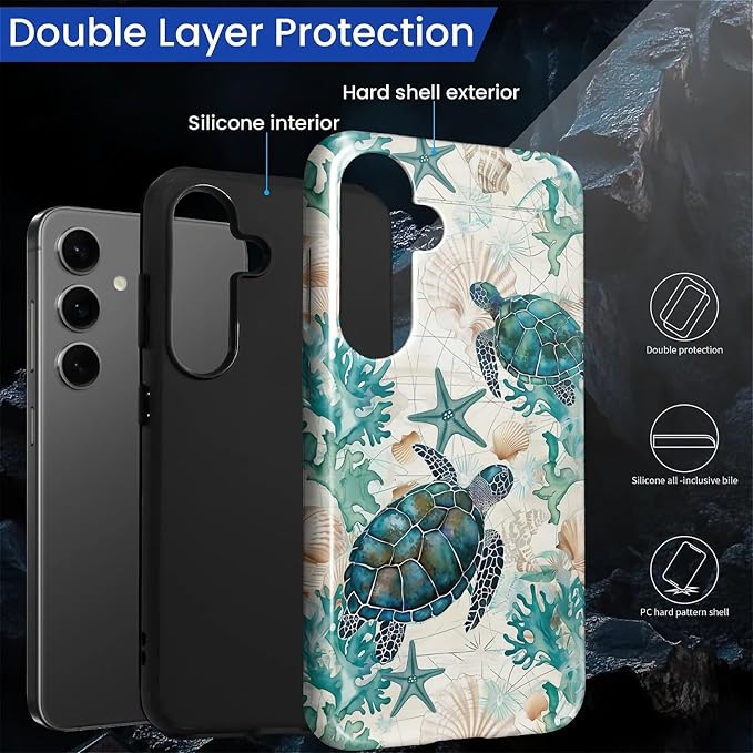 for Samsung Galaxy S25 Plus Case, HL2 Ocean Sea Turtle Nautical Map Hybrid 2 - Image 2