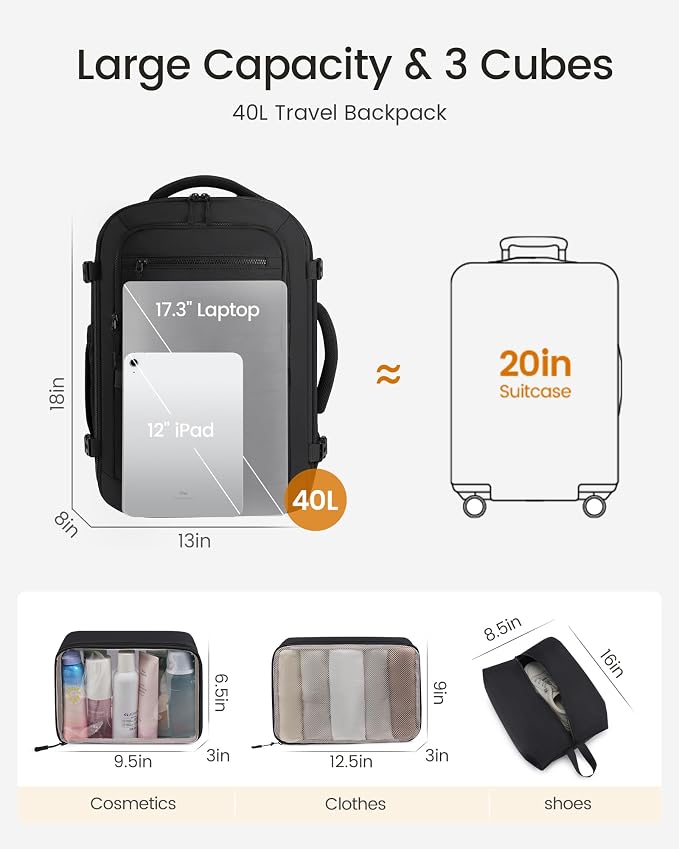 LOVEVOOK 40L Travel Backpack for Women & Men, TSA Approved Carry On Backpack - Image 4