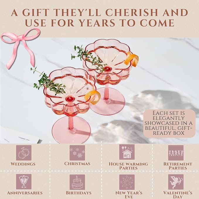 Khen Shatterproof Acrylic Flower Wavy Art Deco Martini, Champagne & Cocktail - Image 4