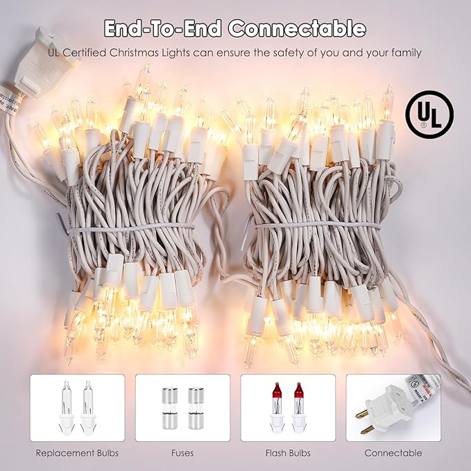 Meteds Christmas Lights 50 Count Clear Mini Lights White Wire UL Certified - Image 3