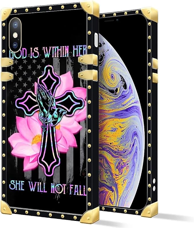 Compatible with iPhone XR Case, Praying Cross Hands Luxury Golden Decoration - Image 2