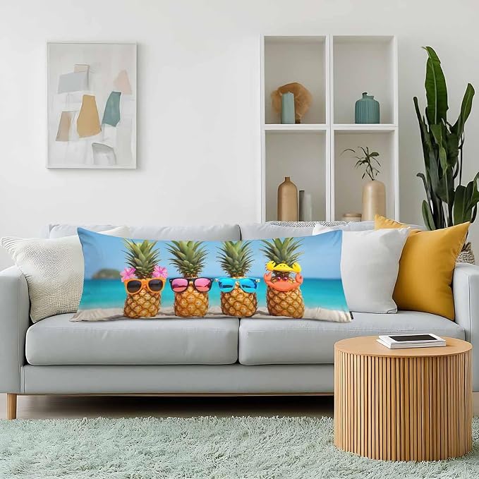Pineapple Decorative Home Pillow Covers, Beach Pineapples Long Body Pillow - Image 2