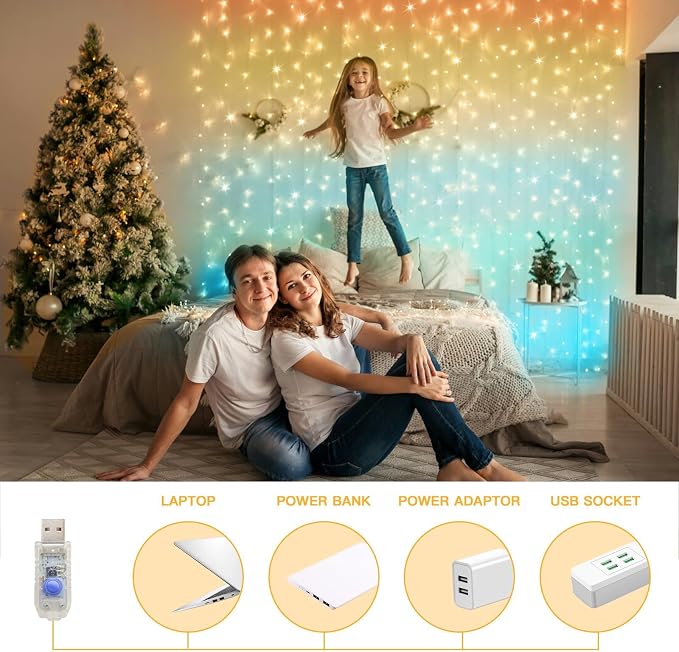 suddus Curtain Lights, 180 Led 6.5 * 5.9ft Sunset Curtain Fairy Lights USB - Image 3