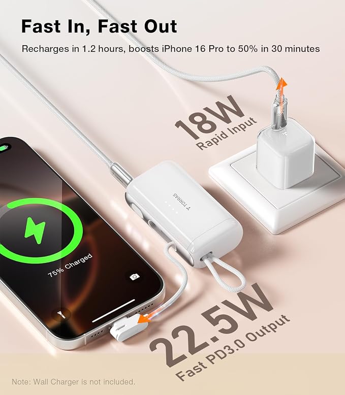 TORRAS iPhone 16 Portable Charger, 5000mAh 22.5W Power Bank - Image 2