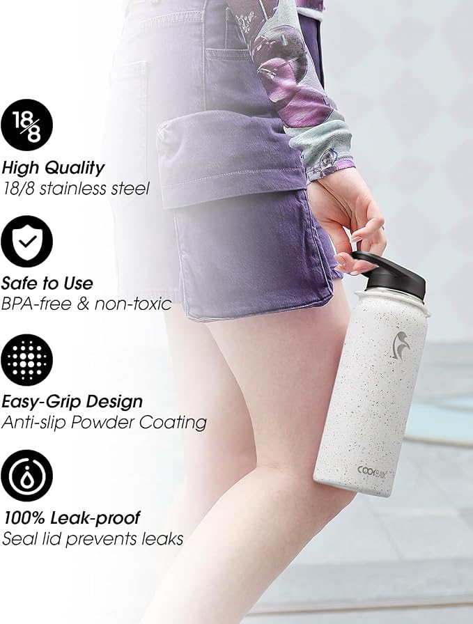 Coolflask Water Bottle with Straw, 40 oz Insulated Metal Water Flask with Straw - Image 5