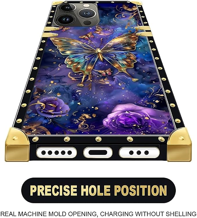 Compatible with iPhone 16 Pro Case, Glistening Golden Butterfly Vibrant Purple - Image 5