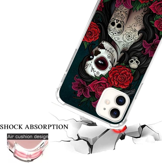 Sugar Skull Girl Case for iPhone 11, Skull and Flowers Pattern Unique Design - Image 4