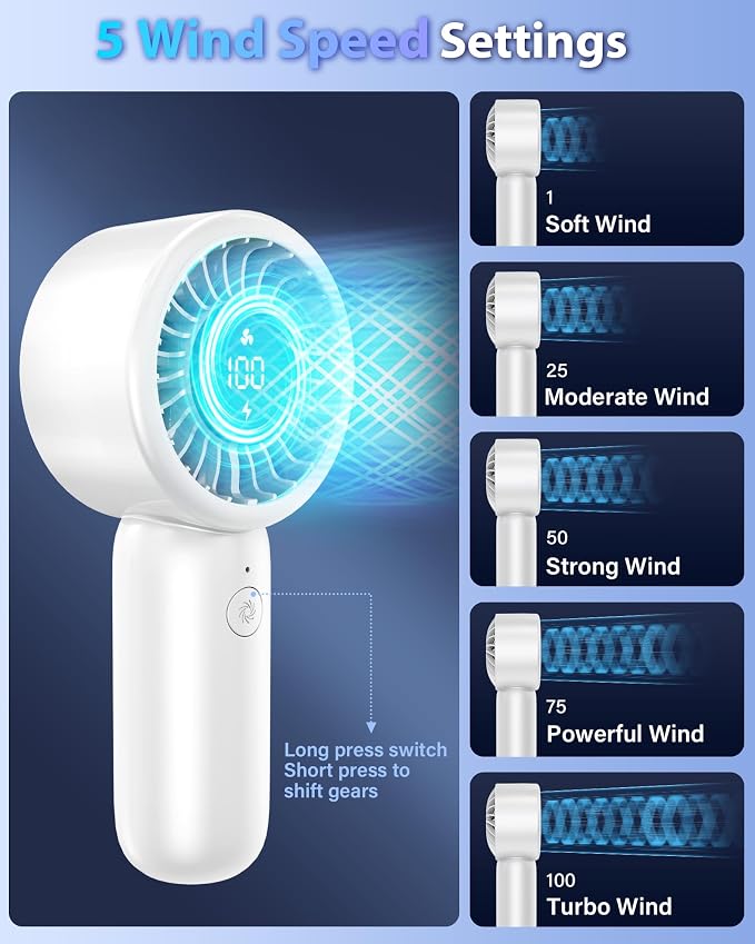 Portable Handheld Fan Personal Small Turbo Hand Fan Powerful, USB Rechargeable - Image 5