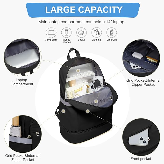 coofay Black Gym Backpack For Women Men Travel Backpack - Image 4