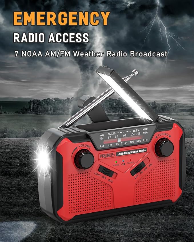 PRUNUS J-369 11100mWh Emergency Weather Radio, AA Batteries/Hand - Image 4