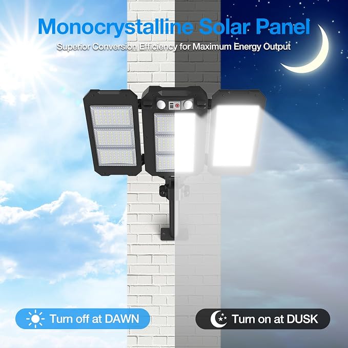 Solar Flood Lights Outdoor, 7000 LM Super Bright Aluminum Arm Solar Lights - Image 8
