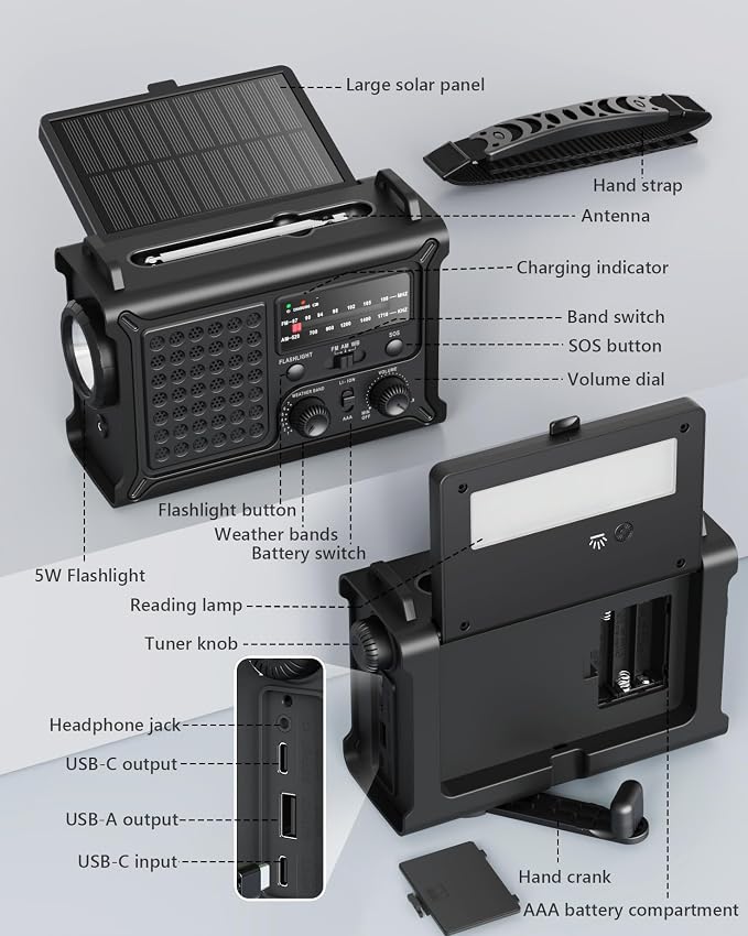 Emergency Weather Radio with Large Solar Panel, Efficient Hand Crank & Real - Image 7