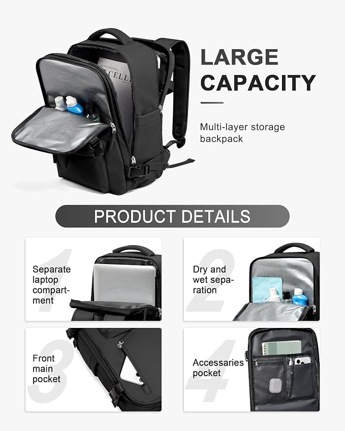 WONHOX Large Travel Backpack Carry on Flight Approved Laptop Work Business - Image 4