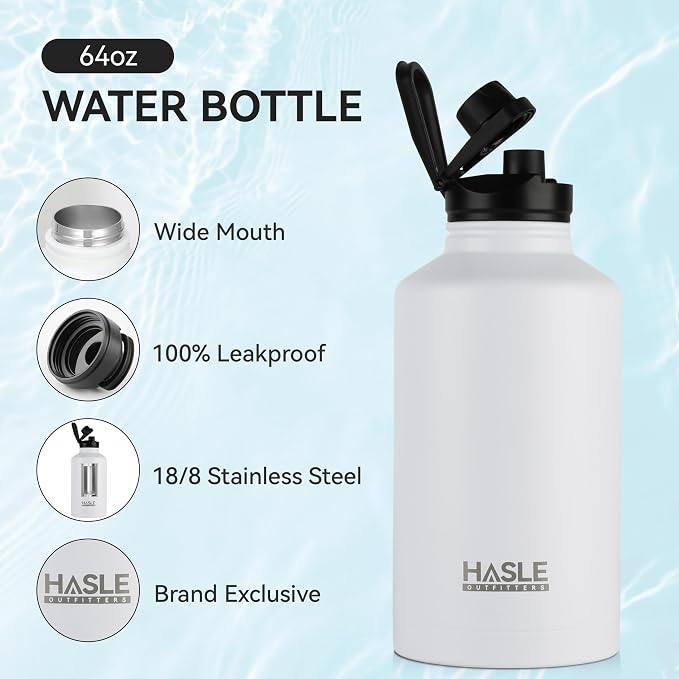 HASLE OUTFITTERS Half Gallon Insulated Water Bottles 64 oz, Stainless Steel - Image 2