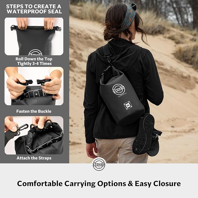 STOVER 5/10/25/30/40/55L Waterproof Dry Bag- Roll-Top Backpack w/Phone Case- - Image 5