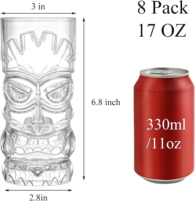 Hacaroa 8 Pack 17 Oz Plastic Tiki Cups, Mixed Drinks, Modern Bar, Restaurant - Image 2