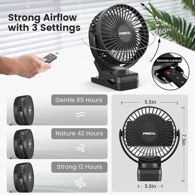 Portable Clip on Fan 65 Working Hours, Camping Fans - Image 3