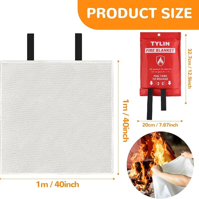TYLIN Emergency Fire Blanket for Home & Kitchen 40” x 40” - Image 2