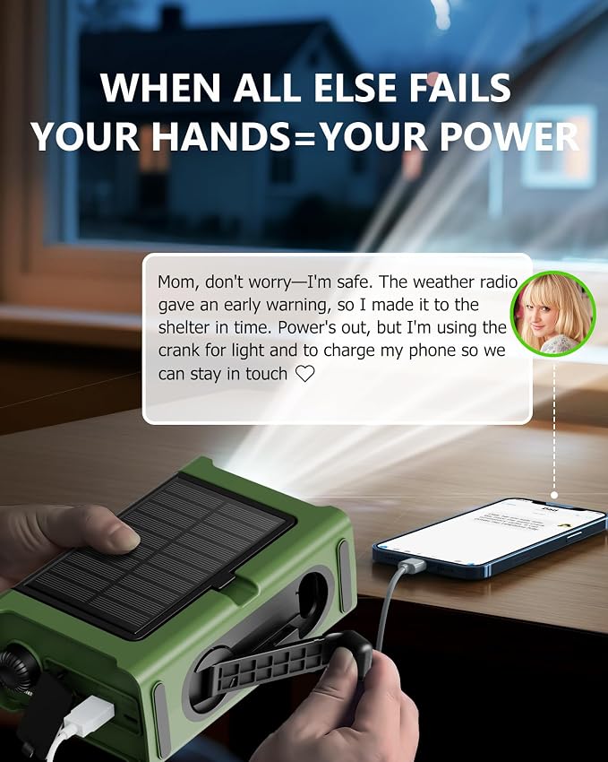 Emergency Weather Radio with Large Solar Panel, Efficient Hand Crank & Real - Image 3
