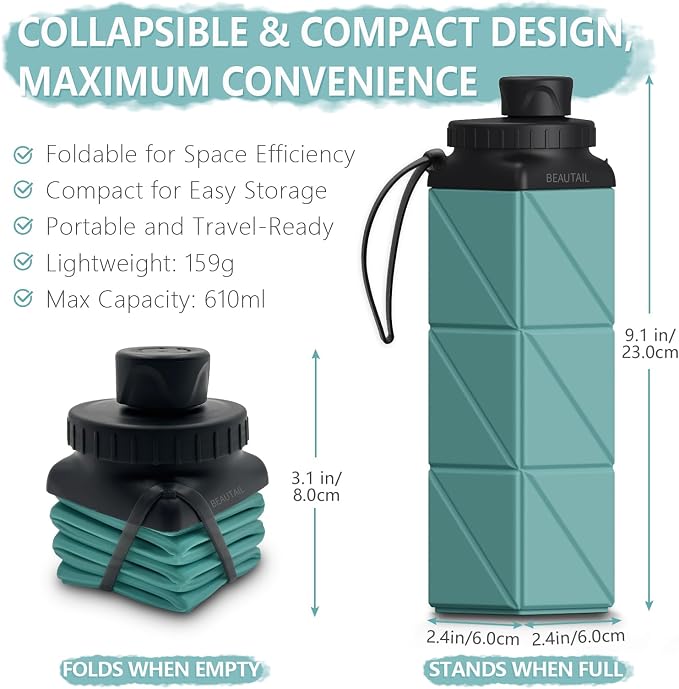 BEAUTAIL Collapsible Water Bottles, Silicone Foldable Water Bottle 610ml - Image 2