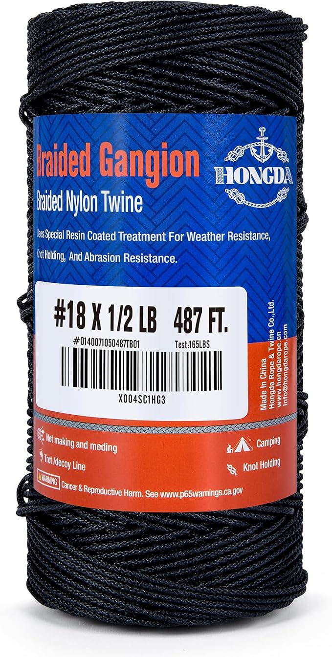 HONGDA Braided Black Nylon String, #18 Tarred Bank Line Twine, 487 Feet Black by hongda