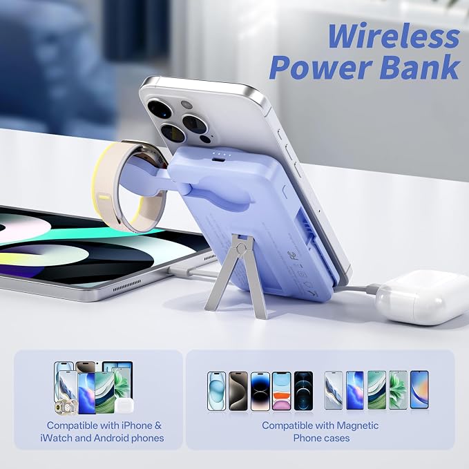 Magnetic Portable Charger Built-in Cables, 10000mAh Fast Charging Wireless - Image 3