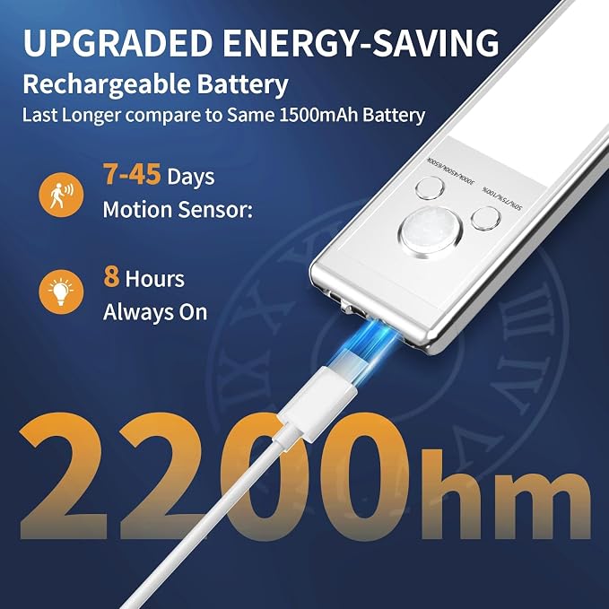 12" Under Cabinet Lights, 88 LED Operated Motion Sensor Light Indoor, 2200mAh - Image 4