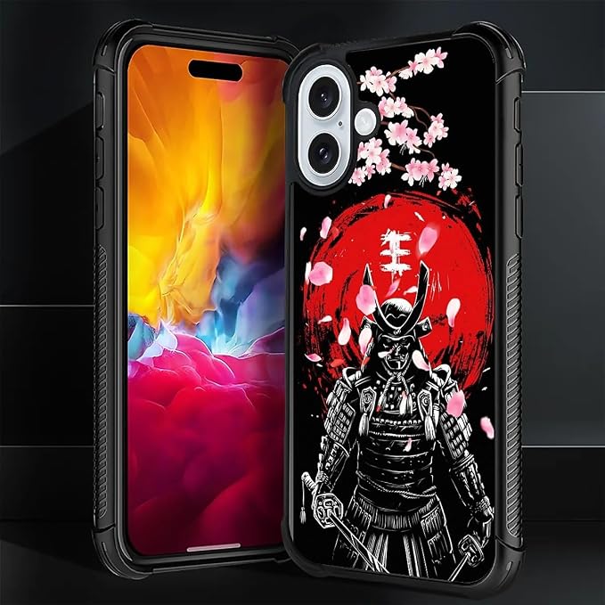 for iPhone 16 Case, Sakura Japanese Samurai Pattern Graphic Design Girl Boy - Image 2