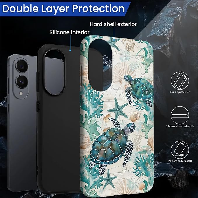 for Samsung Galaxy S25 Edge Case, HL2 Ocean Sea Turtle Nautical Map Hybrid 2 - Image 2