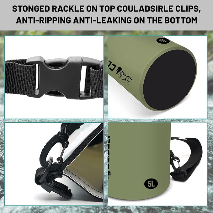 Waterproof Dry Bag, Roll Top Green Small Waterproof Backpack - Image 3