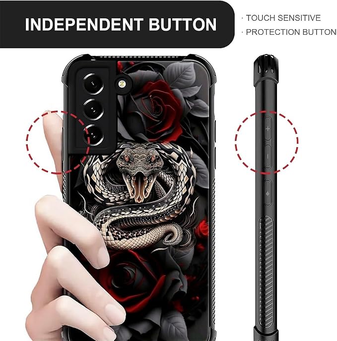 for Samsung Galaxy S21 Case, Entwined Rose Snake Pattern Graphic Design Girl - Image 3