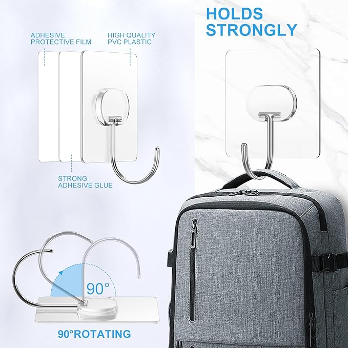 JINSHUNFA Adhesive Wall Hooks 13LB Heavy Duty No Drill Large Transparent - Image 5