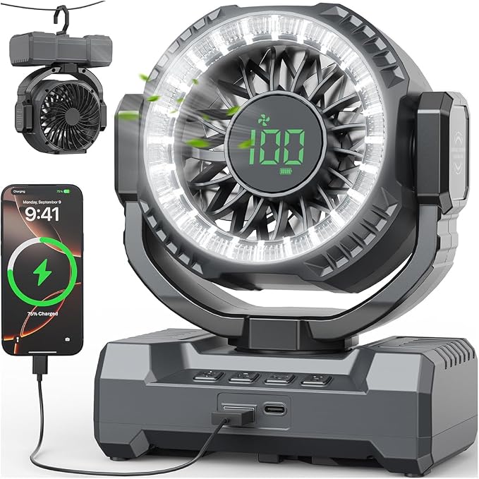 24000mAh Camping Fan, Portable Rechargeable Fan, Battery Powered Fan by Unknown