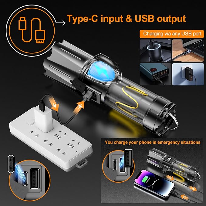 Super Bright Flashlight High Lumens 100000 Rechargeable, Powerful 50W LED - Image 7