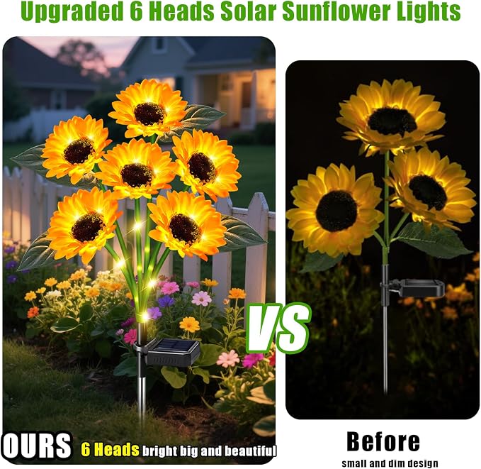 ostritec Sunflower Solar Lights Outdoor Decor, 4 Pack Solar Garden Decor 24 - Image 4