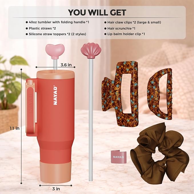 NAYAD 40oz Travel Tumbler with Handle and Straw|Cup Holder Friendly Insulated - Image 5