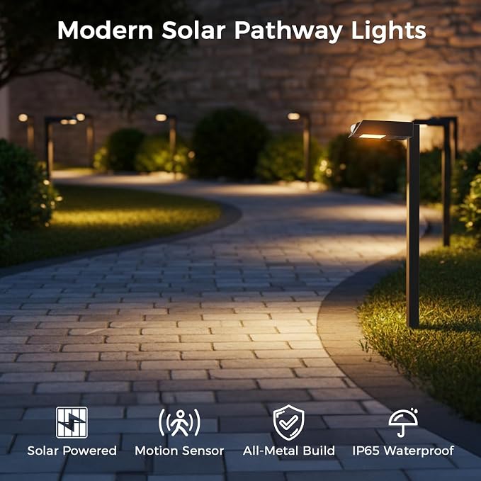 XMCOSY+ Solar Pathway Lights, 4 Pack All-Metal Motion Sensor Outdoor Lights - Image 8