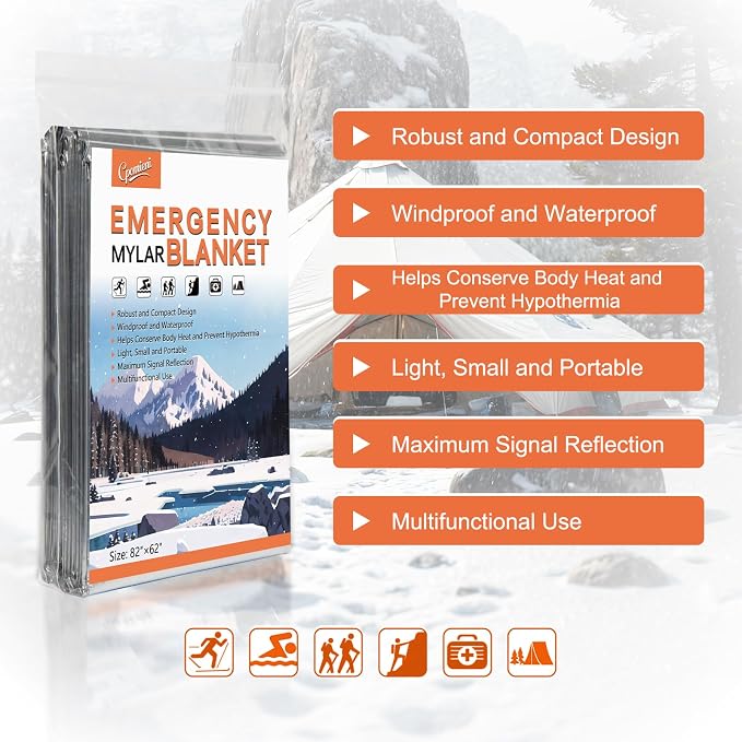 6 Pack - Large 82” x 62” Survival Emergency Mylar Thermal Blankets, Thermal - Image 3