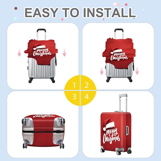 ANNA QUEEN Merry Christmas Luggage Cover, Santa Hat Holiday Design Suitcase - Image 6