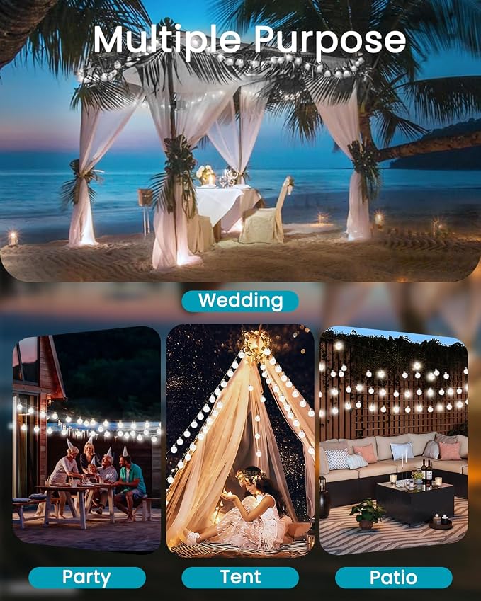 2-Pack 72FT 120 LED White Crystal Globe Solar String Lights Outdoor, Waterproof - Image 7